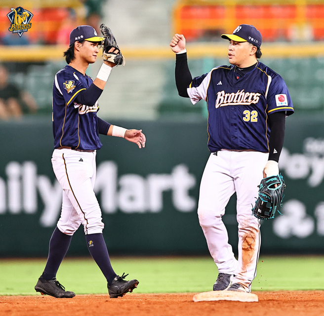 中信兄弟外野手曾頌恩（右）。（中信兄弟提供）