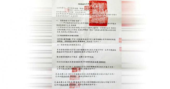 受害者指出，陈姓美女园长拿出印有幼儿园官印的股权转让合约书，才会让他们误以为真而受骗。（图／当事人提供）