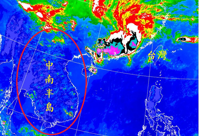 中南半岛热对流发展不如预期，被郑明典视为台湾也可能是一样的状况。（中央气象署提供）
