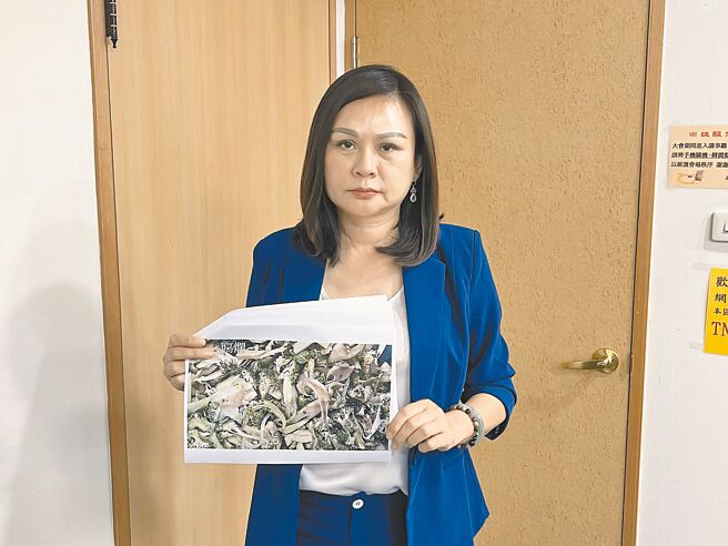 台南市议会第4届第3次定期会19日开议，市议员林燕祝爆料说，部分学校没有严格管控国中小营餐午餐的食材品质，放任不肖厂商滥竽充数，将一堆劣质烂菜送到中央厨房。（洪荣志摄）