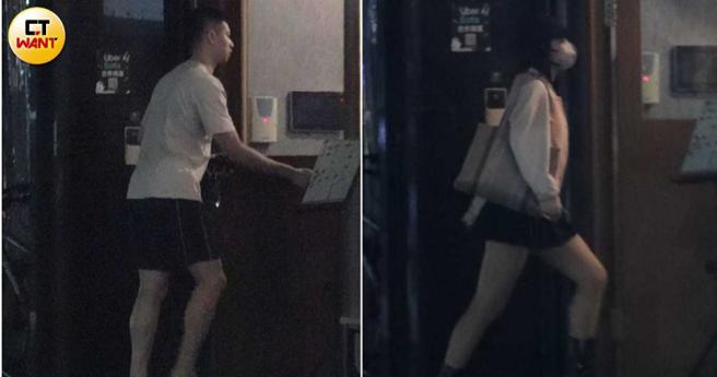 驾驶座男子是篮球员陈昱瑞，停好车后2人刻意一前一后下车进餐厅。（图／本刊摄影组）