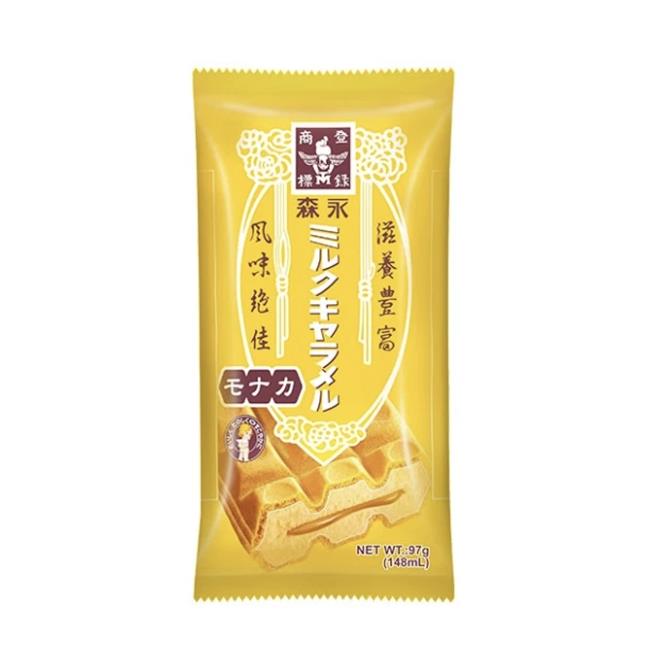 OKmart「森永牛奶糖雪派」以派皮包裹牛奶糖冰淇淋及焦糖酱夹心。（摘自台湾森永制菓官网／朱世凯台北传真）