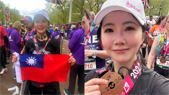 谢忻赴英跑马拉松。（图／翻摄谢忻 脸书）
