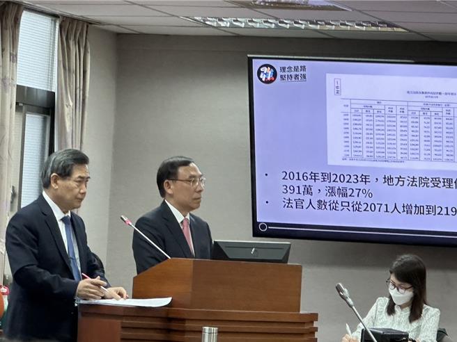 立法院司法及法制委員會今天上午邀請司法院秘書長吳三龍、法務部長蔡清祥率所屬相關單位列席就「如何透過行政簡化、訴訟減量與科技運用以降低基層司法體系負擔之成效與精進期程」進行專題報告，並備質詢。（楊亞璇攝）