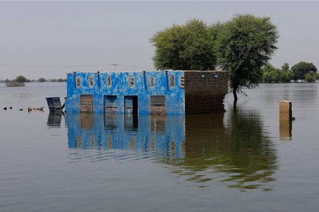 巴基斯坦洪水肆虐民宅。（圖／路透社）
