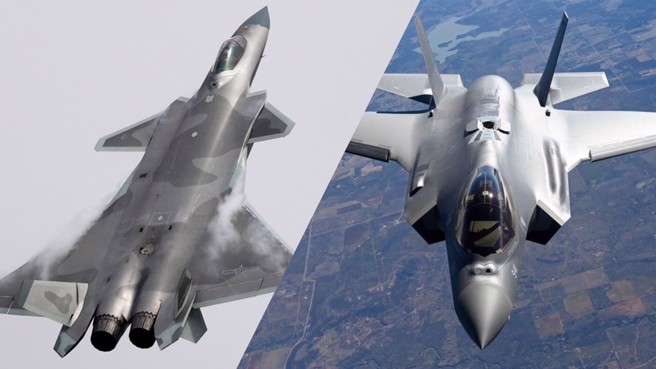 图为中国大陆的歼-20隐形战机（左）及美制F-35隐形战机（右）。（中新社、美国空军合成图）