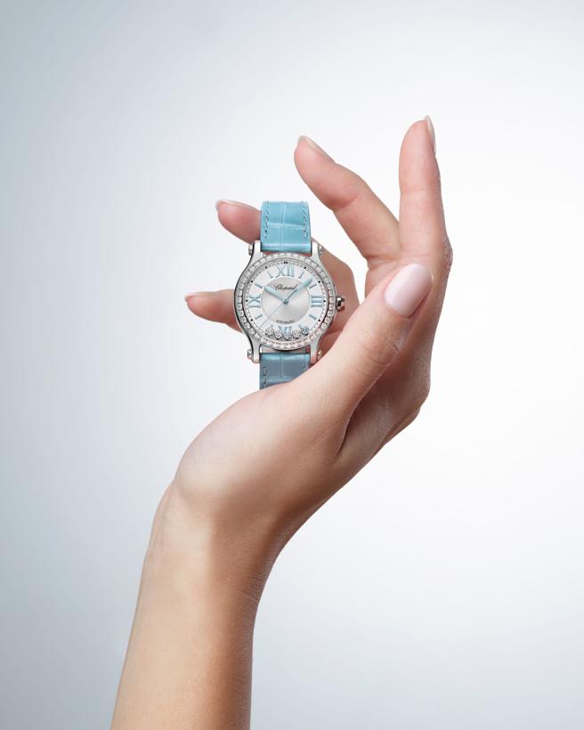 蕭邦Happy Sport精鋼腕表採用Lucent Steel環保鋼材。（CHOPARD提供）