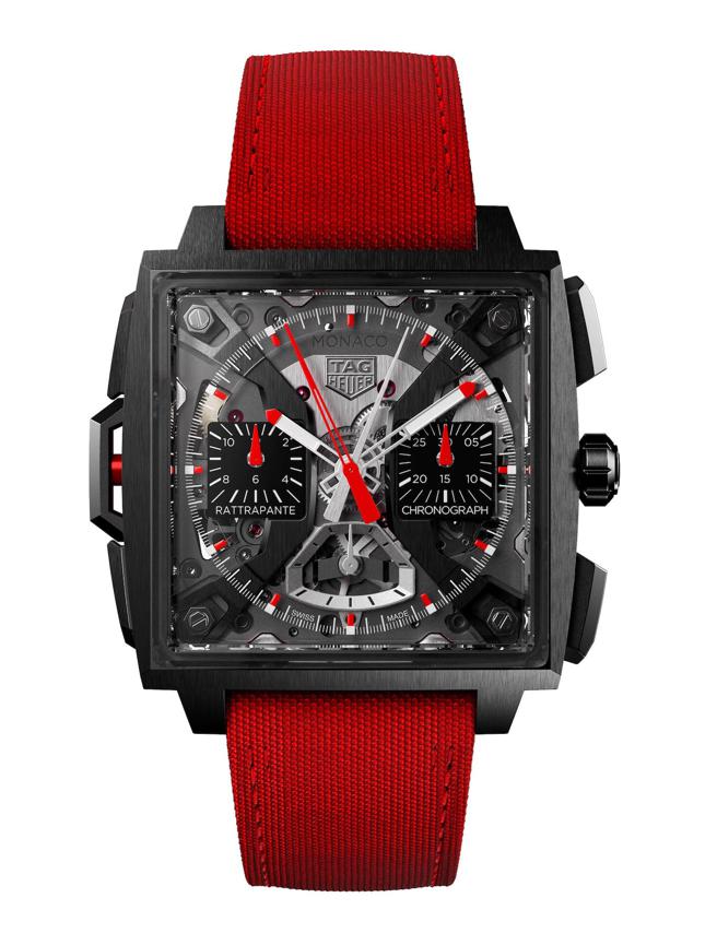 泰格豪雅Monaco雙追針計時碼表紅色款，是Carole Kasapi今年最引以為傲的腕表作品。（TAG Heuer提供）