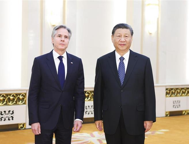 習近平與布林肯會晤稱中美關係「不日進，則日退」，而兩岸要和平，則亦然。兩岸相互尊重、釋善意的「第一顆鈕扣」並扣好，才是維護台海和平，符合世界所有人利益。（新華社）