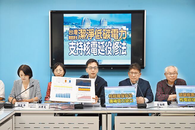 国民党立法院党团26日举行「台湾需要更多洁净低碳电力，支持核电延役修法」记者会，主张推动核电延役修法。（姚志平摄）