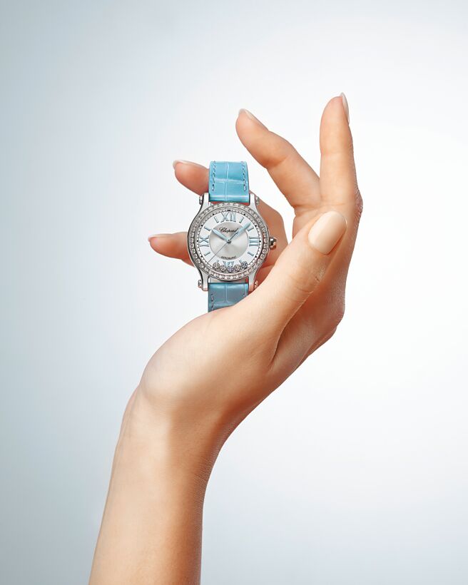 蕭邦Happy Sport精鋼腕表採用Lucent Steel環保鋼材。（CHOPARD提供）