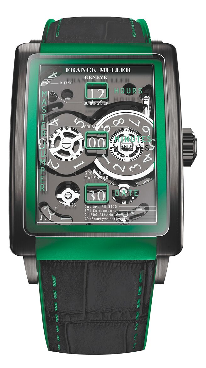 Franck Muller Long Island Evolution Master Jumper三重瞬跳鈦金屬腕表，316萬8000元，亞太限量100只。（Franck Muller提供）