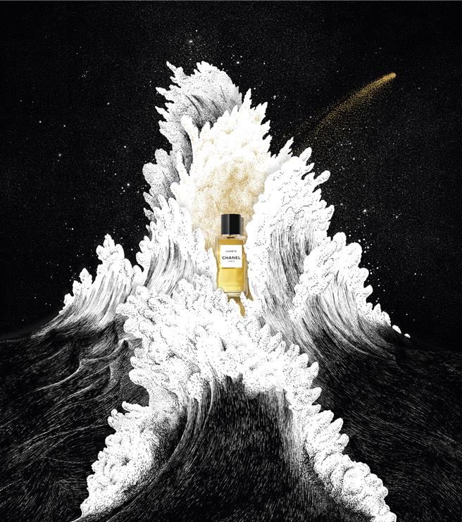 CHANEL今年全新發表的精品香氛－Comete幸運星辰，共有75ml與200ml兩種容量，售價分別為8300元與1萬4600元。（CHANEL提供／黃唯淯台北傳真）