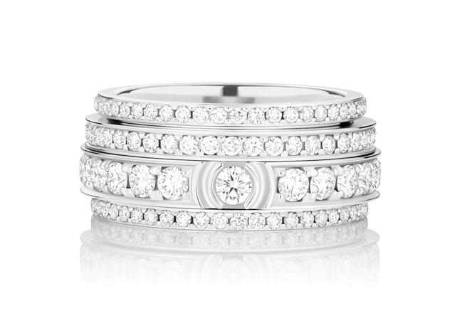 PIAGET Possession系列18K白金钻石宽版戒指，93万5000元。（PIAGET提供）