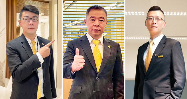 自信义房屋转进永庆加盟体系的林硕茂(图左)、陈明勇(图中)、翁皓坚(图右)店东，旗下皆有4间加盟店今年第一季业绩就破1千万元。（永庆房产集团提供）