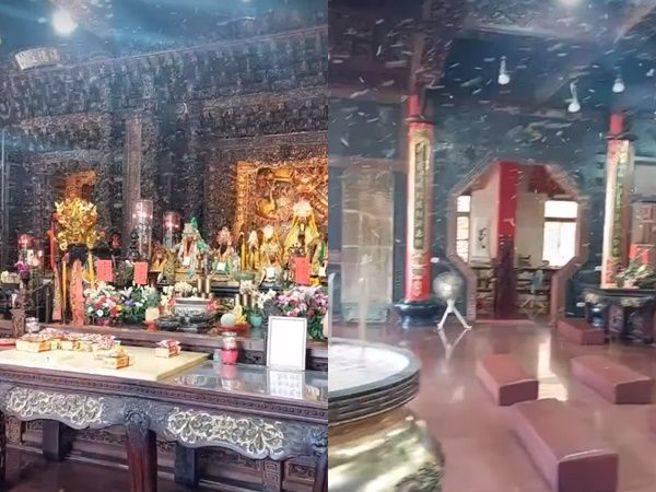 建庙290年的台南麻豆文衡殿，昨天出现数万蜜蜂盘旋正殿。(翻摄自麻豆人大集合FB)