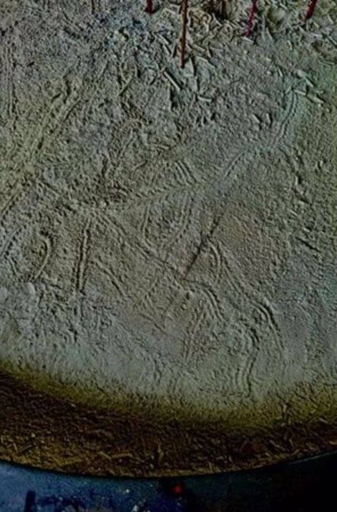 蜜蜂飞进香炉内，疑似爬出一个「文」字，信眾惊呼要发生什么大事吗？看起来像龙。(翻摄自麻豆人大集合)