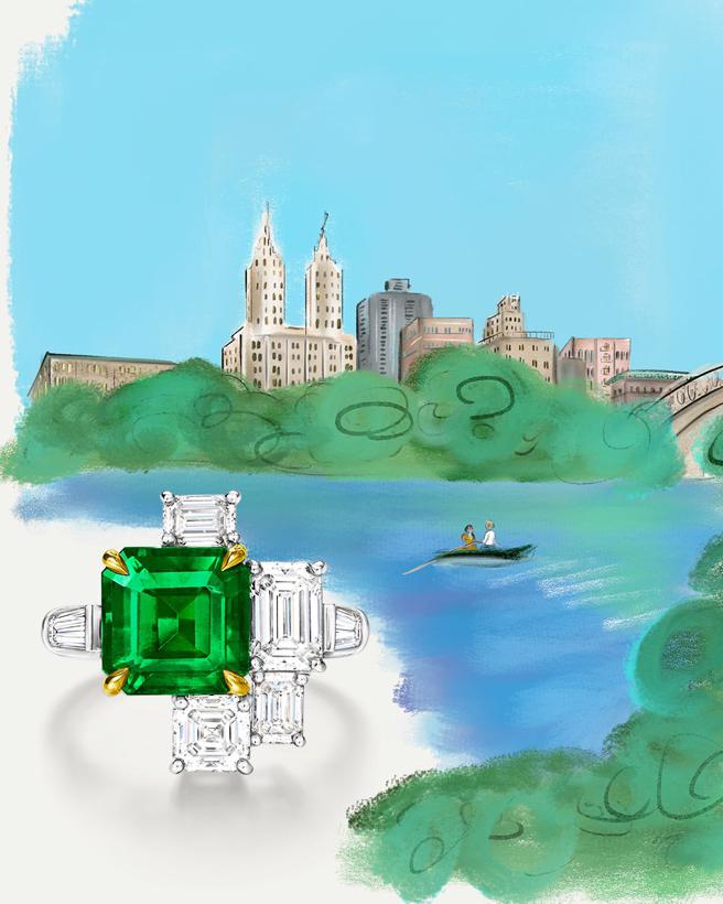 海瑞温斯顿New York系列 Central Park祖母绿戒指，让人联想到绿意盎然的中央公园。（Harry Winston提供）