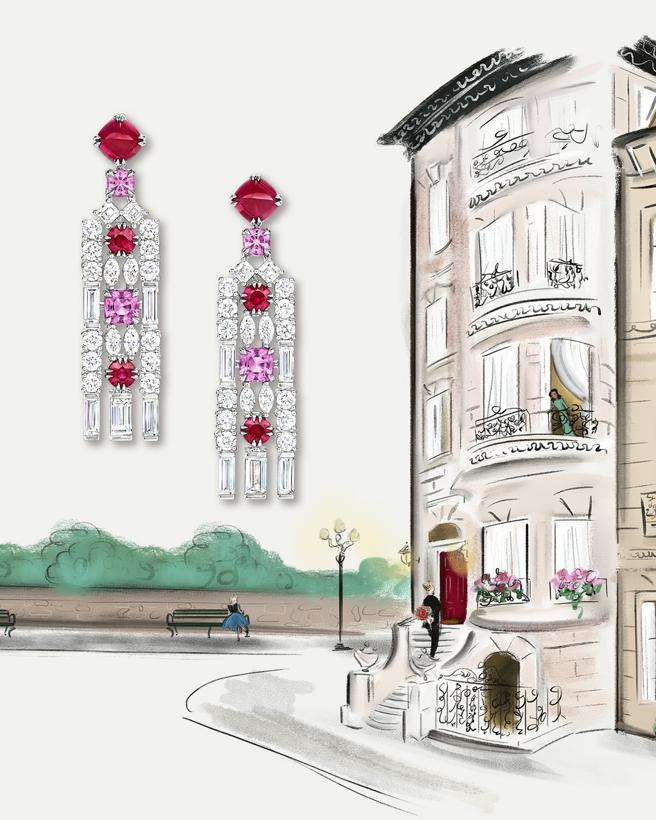 海瑞温斯顿全新New York系列 Brownstone项炼和耳环，以纽约上西城区高级住宅为灵感。（Harry Winston提供）