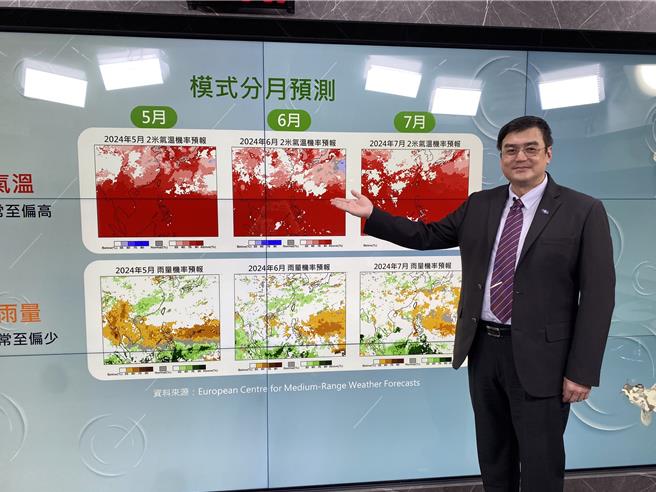 中央气象署预报中心主任陈怡良分析今年梅雨季（5月至6月）发展。（陈佑诚摄）