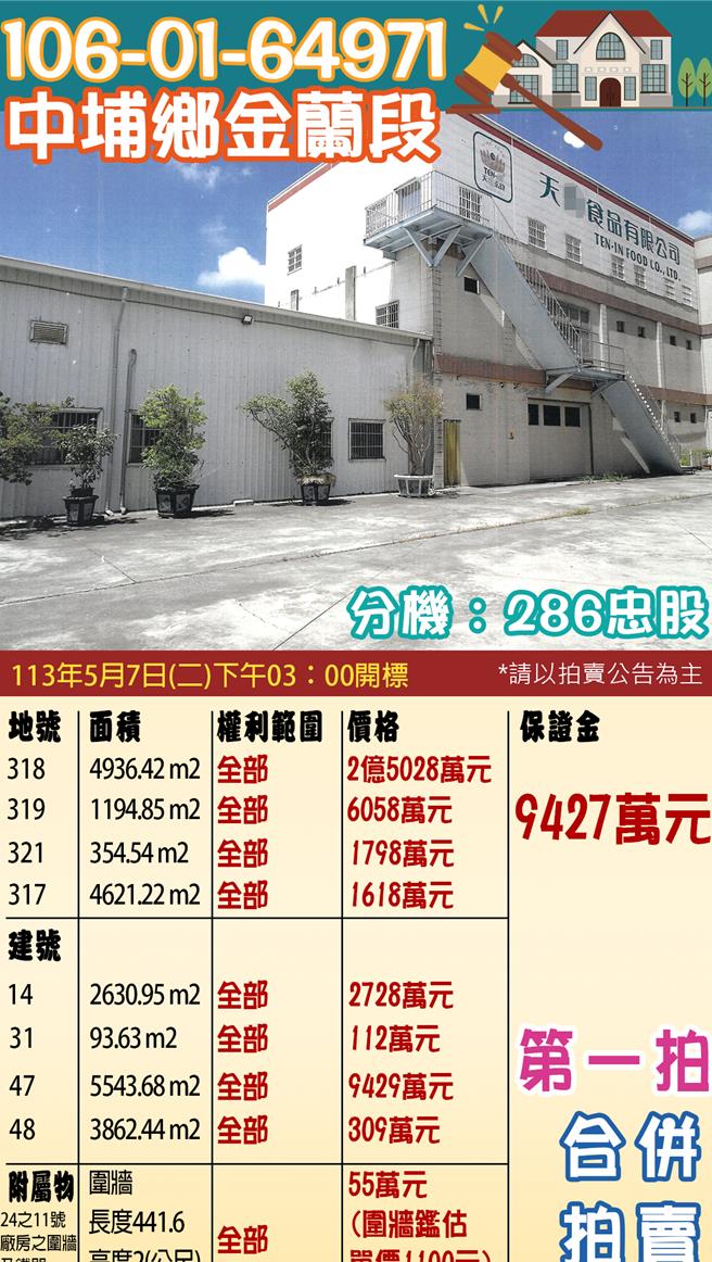 法務部行政執行署嘉義分署聯合拍賣會訊息。（嘉義分署提供／廖素慧嘉義傳真）