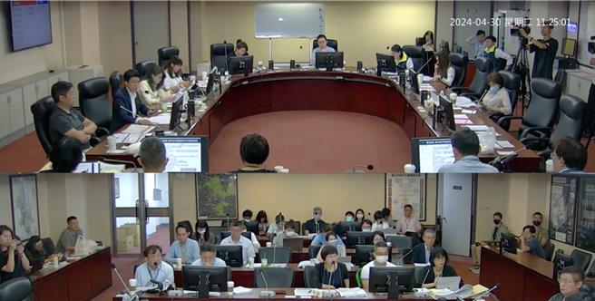 台北市都发局、政风处及都更处等单位，30日上午进入议会工务委员会，针对京华城容积奖励争议进行专案报告。（摘自北市议会直播系统／丁上程台北传真）