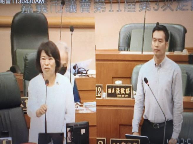 嘉义市长黄敏惠今天答询市议员郑光宏有关嘉义市被边缘化危机的询问。（廖素慧摄）