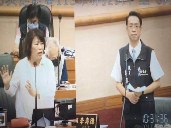 嘉义市长黄敏惠答询市议员李奕德询问地震防灾减灾的措施。（廖素慧翻摄）