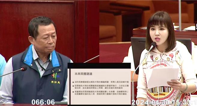 国民党议员王欣仪要求消防局应速规画扩编搜救犬队的规模，或透过民间力量增加量能。（台北市议员王欣仪办公室提供／刘玮晴台北传真）