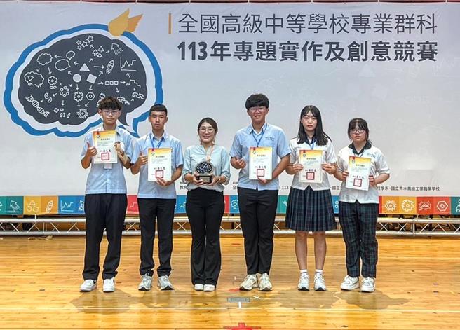 云林县土库商工建筑科参加「全国专题制作竞赛」，以「眷村里的几米书屋」为主题，设计「可拆卸式木构低碳阅读空间」，拿下「土木与建筑群专题组」第1名，6日校方鼓励学生们持续在多元舞台发光发热。（土库商工提供／张朝欣云林传真）