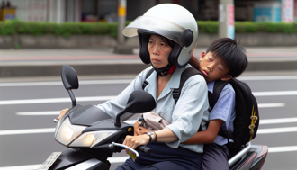 騎機車載小孩上課！　太累「打嗑睡」手機直接噴飛！