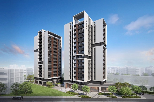 「佳晟家和」紧邻二王市地重划区，低基期房价吸引目光。图为外观3D示意图。（业者提供）