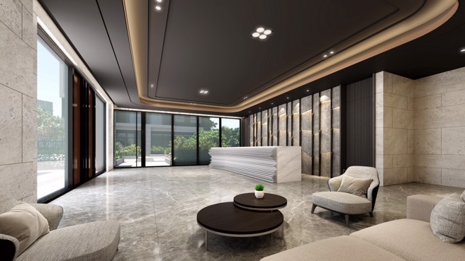 「佳晟家和」公设包含挑高4米2迎宾大厅、健身房、厨艺教室等，住户享有多元生活。（业者提供）