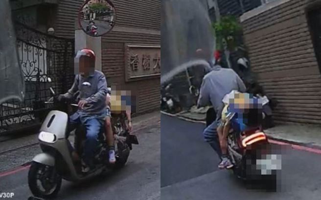有騎士在路上騎乘時，竟發現有位阿公騎機車載孫，竟未發現後座的孫子已經睡翻。（圖／翻攝自爆料公社）