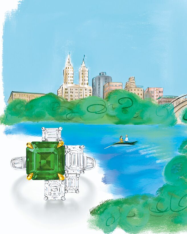 海瑞温斯顿全新New York系列Central Park祖母绿戒指，让人联想到绿意盎然的中央公园。（Harry Winston提供）