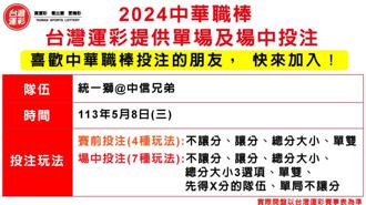 2024 中華職棒賽季 台灣運彩8日首次開出職棒單場及場中投注