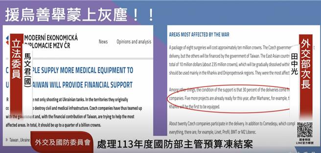 立委马文君指出，捷克官媒早已公开台湾与捷克合作计画。（截自国会频道）