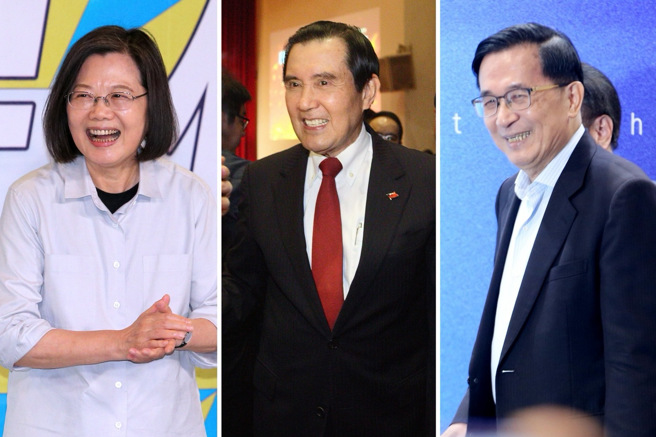 图片由左至右分别为总统蔡英文、前总统马英九、前总统陈水扁。（合成图／中时资料照）