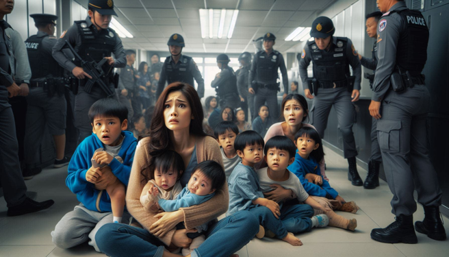 女子攜帶5名子女，到警局找失聯的特警老公。（示意圖、與本案無關／AI生成）