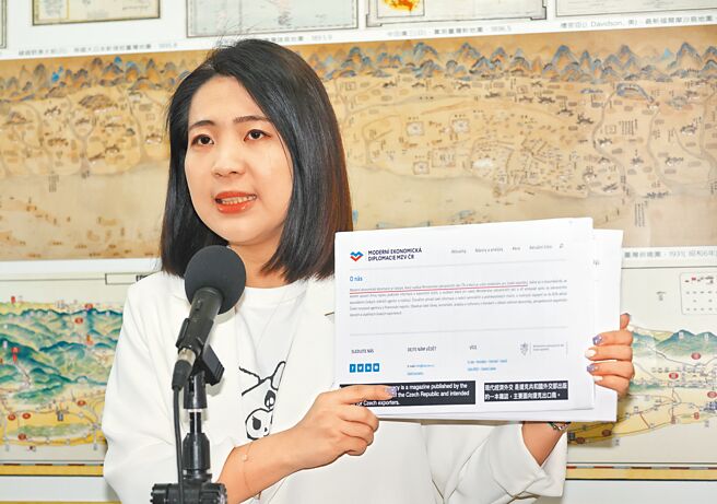 国民党立委徐巧芯8日在立法院受访表示，捷克外交部国际期刊早在3月26日就已揭露援乌计画相关资料，这份资料不应该是密件。（刘宗龙摄）