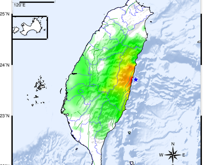 今天花蓮連續發生3起地震，氣象署表示是403花蓮強震的餘震，未來半年仍不排除發生規模5.5以上餘震。（中央氣象署提供）