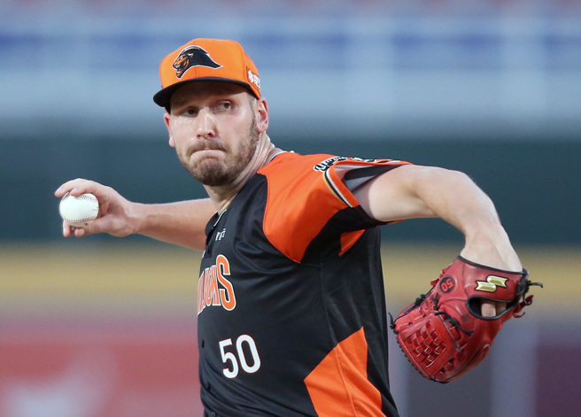 統一獅先發投手布雷克。（范揚光攝）