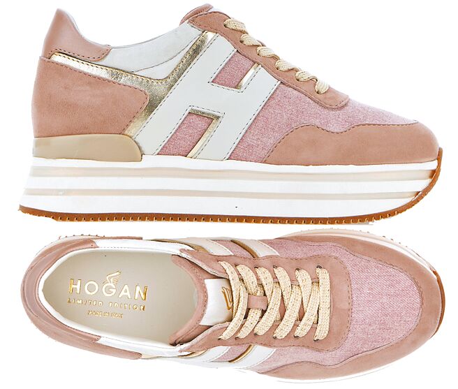 Hogan New H222台湾限定色乾燥玫瑰粉拼接休閒鞋，2万2300元。（Hogan提供）