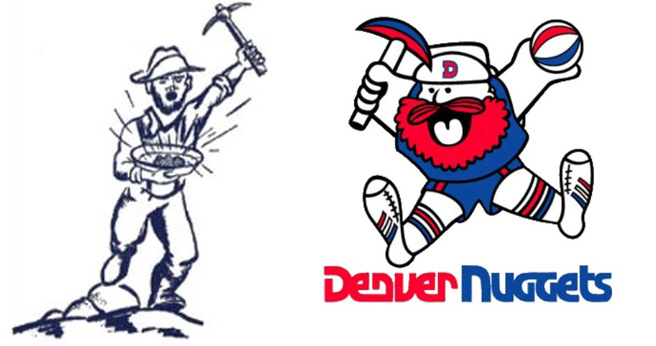1949-50球季丹佛金塊（左）、1976-77球季丹佛金塊（右）的隊徽（SportsLogos.Net）