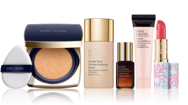 新光三越抗高温美妆系列热销，图为ESTEE LAUDER 粉持久锁妆气垫组。（ 新光三越提供）