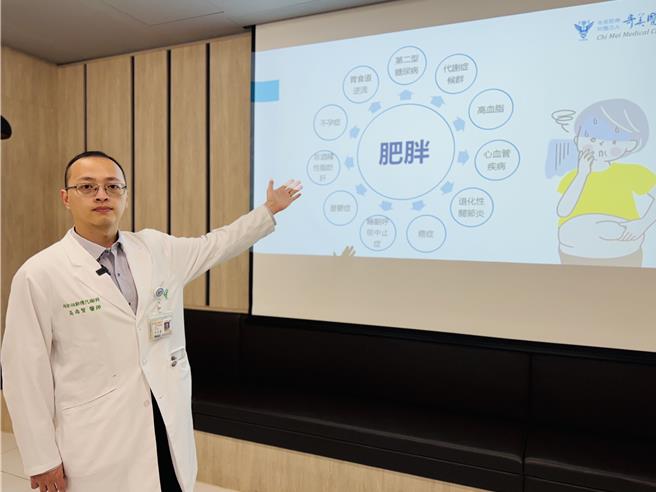 奇美醫院內分泌新陳代謝科主治醫師吳尚賢說，肥胖與慢性疾病密切相關，年紀越大肥胖率跟著攀升。(曹婷婷攝)