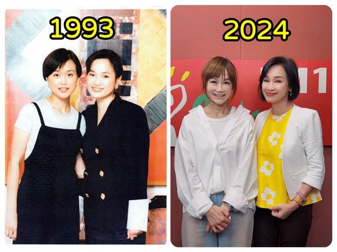 柯志恩（合照右）昨在臉書Po出了一張和高怡平（合照左）30多年前、以及今年合照的對比圖。（圖 / 取自柯志恩臉書）