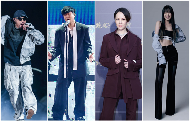 本届金曲奖入围竞争激烈，左起热狗、林俊杰、杨乃文、孙盛希将角逐歌王歌后。（图／中时资料照、滚石唱片提供）
