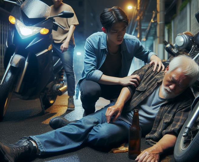 騎士好心扶起酒駕的阿伯，竟遭對方與其兒子誣賴是肇事者，還要求要賠償。（示意圖、與本案無關／AI生成）