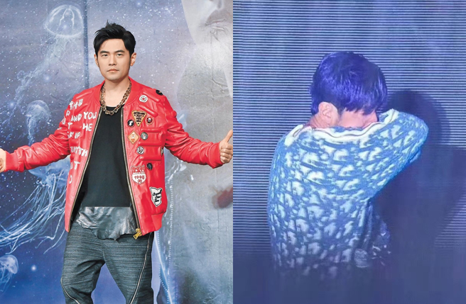 周杰伦在演唱会上罕见爆哭。（图／中时资料照；翻摄自微博）